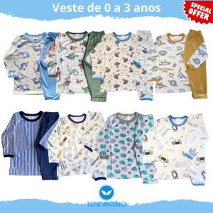 Conjunto Pijama Menino Bebe Manga Longa P ao 3 Anos Promoção (v1)