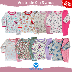 Conjunto Pijama Menina Bebê Manga Longa P ao 3 Anos Promoção (v2)