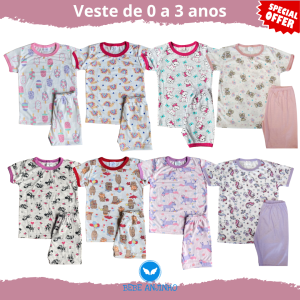 Conjunto Pijama Menina Verão – Manga Curta P ao 3 Anos Promoção (v1)