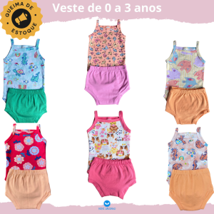 Conjunto Body Regatinha Bebe Verao Estampado Menina – Tamanhos P ao 3 Promocao (v2)
