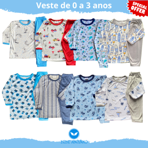 Conjunto Pijama Menino Bebê Manga Longa P ao 3 Anos Promoção (v2)