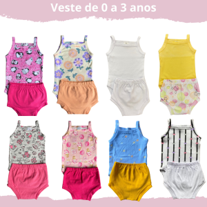 Conjunto Body Regatinha Bebe Verao Estampado Menina – Tamanhos P ao 3 Promocao (v1)